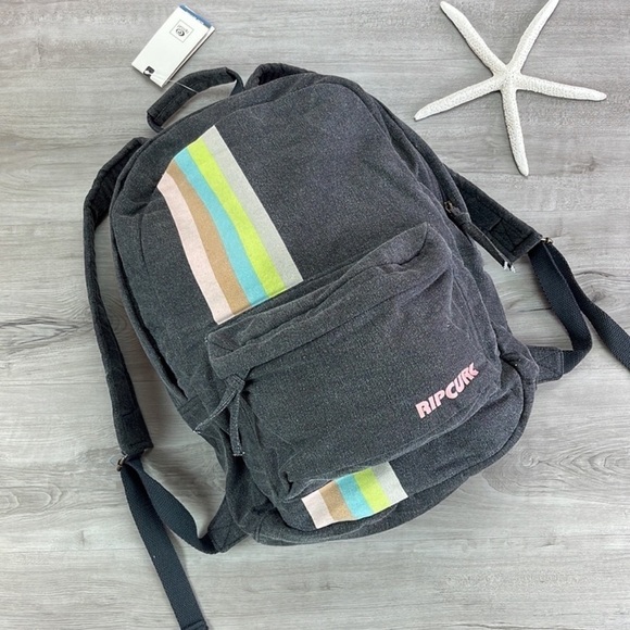 🔆RIP CURL🔆 BLACK BACKPACK HIKING BIKING BOATING BEACH DAY SCHOOL BAG - Picture 2 of 7